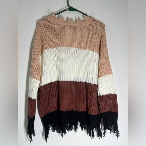Trendy Treads  Multicolored Striped Distressed Sweater , V Neck Size 2X - Picture 2 of 10